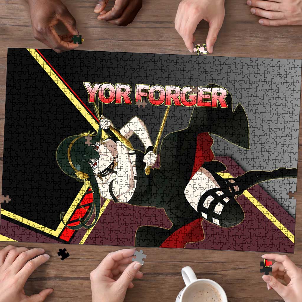 Yor Forger Spy x Family Red and Black Assassin Theme Puzzle with Elegant Weapon Pose and Bold Color Accents - The Mazicc