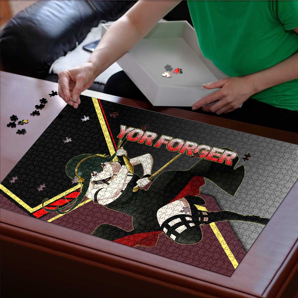 Yor Forger Spy x Family Red and Black Assassin Theme Puzzle with Elegant Weapon Pose and Bold Color Accents - The Mazicc