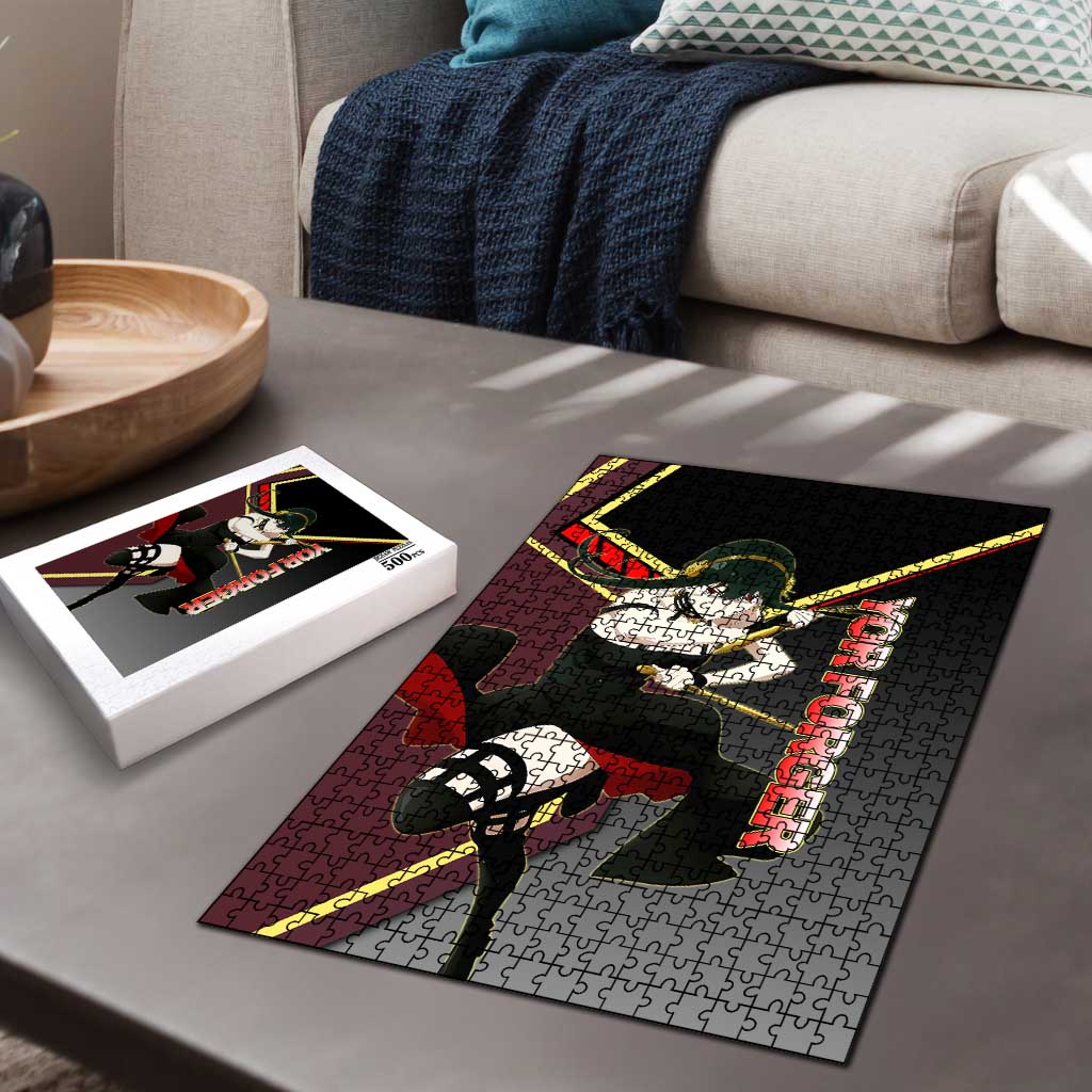 Yor Forger Spy x Family Red and Black Assassin Theme Puzzle with Elegant Weapon Pose and Bold Color Accents - The Mazicc