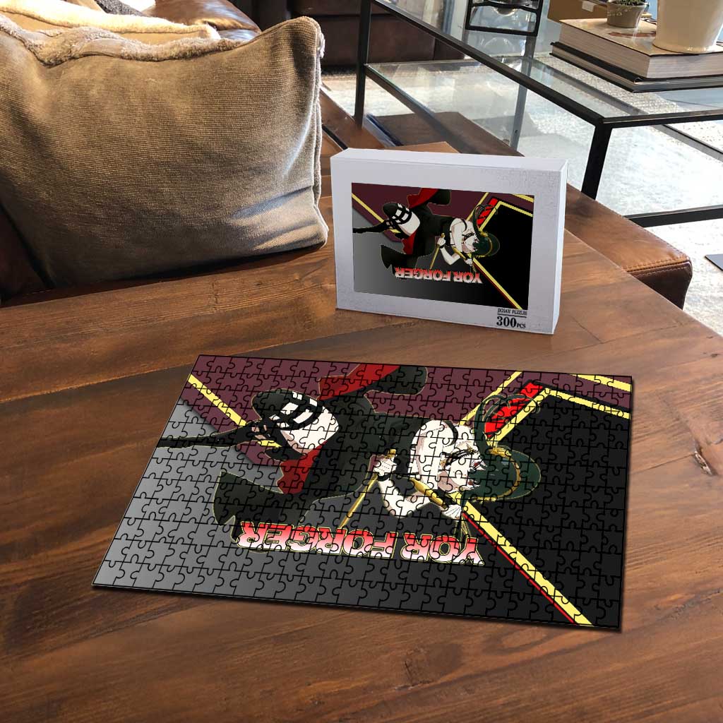 Yor Forger Spy x Family Red and Black Assassin Theme Puzzle with Elegant Weapon Pose and Bold Color Accents - The Mazicc