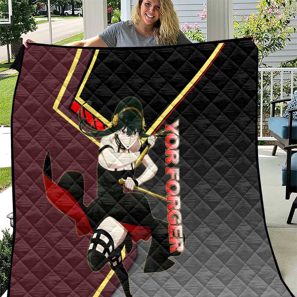 Yor Forger Spy x Family Red and Black Assassin Theme Quilt with Elegant Weapon Pose and Bold Color Accents - The Mazicc