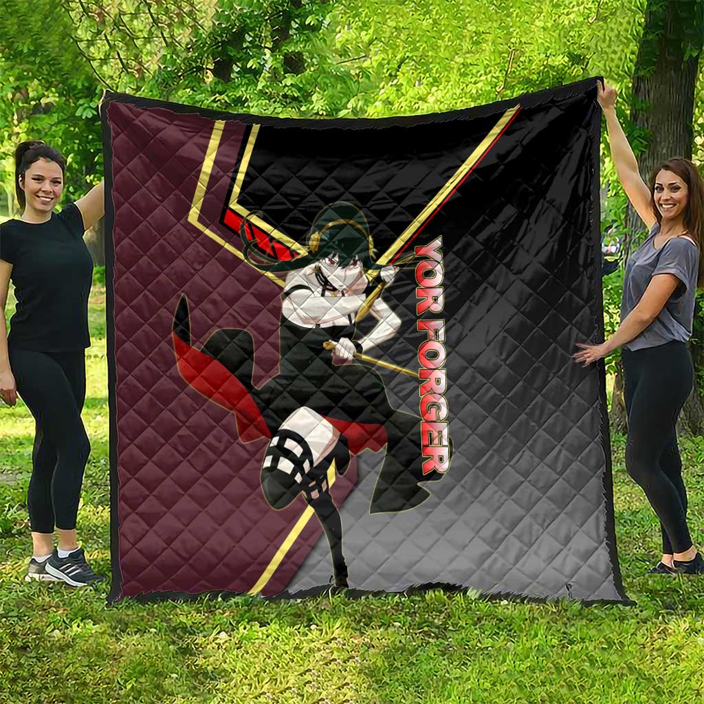 Yor Forger Spy x Family Red and Black Assassin Theme Quilt with Elegant Weapon Pose and Bold Color Accents - The Mazicc