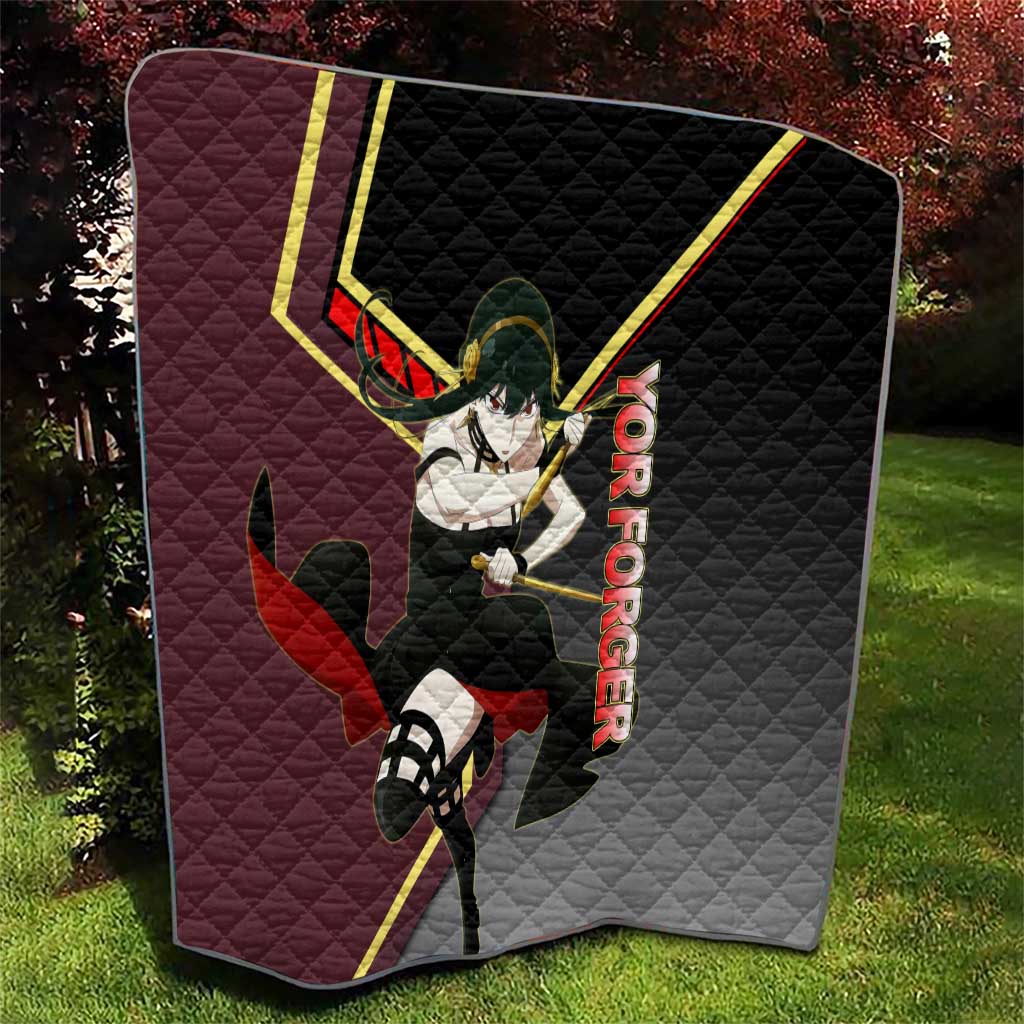 Yor Forger Spy x Family Red and Black Assassin Theme Quilt with Elegant Weapon Pose and Bold Color Accents - The Mazicc