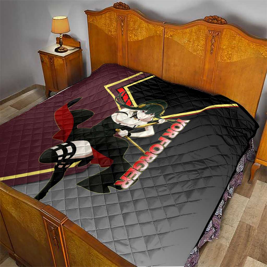 Yor Forger Spy x Family Red and Black Assassin Theme Quilt with Elegant Weapon Pose and Bold Color Accents - The Mazicc
