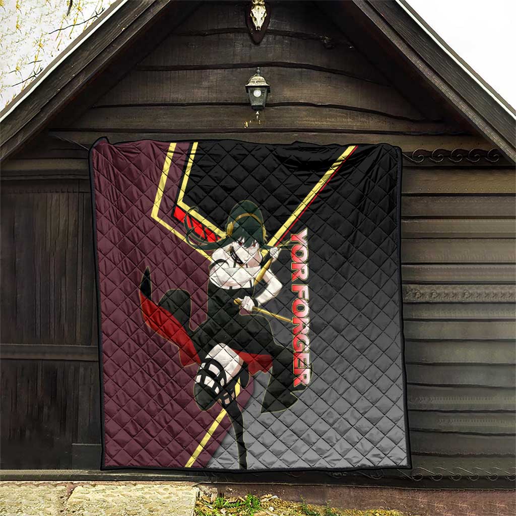 Yor Forger Spy x Family Red and Black Assassin Theme Quilt with Elegant Weapon Pose and Bold Color Accents - The Mazicc