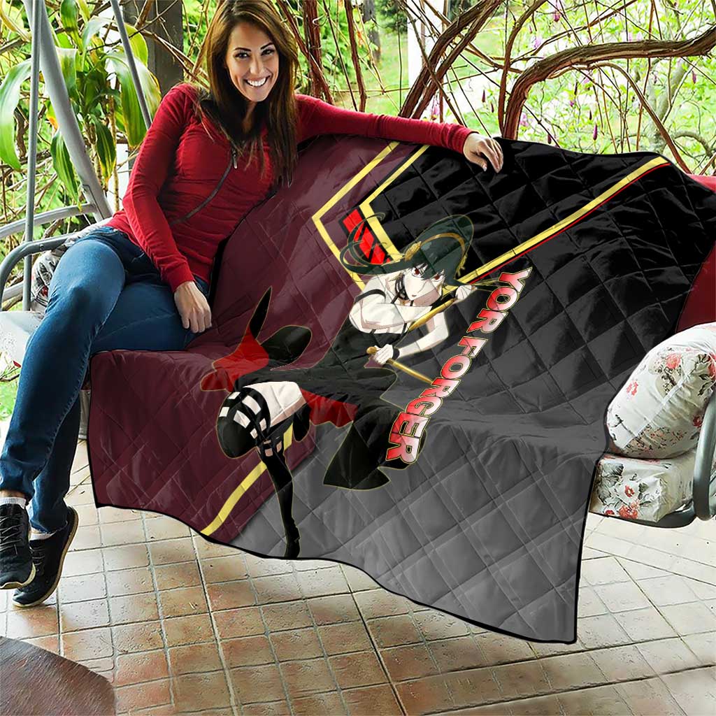 Yor Forger Spy x Family Red and Black Assassin Theme Quilt with Elegant Weapon Pose and Bold Color Accents - The Mazicc