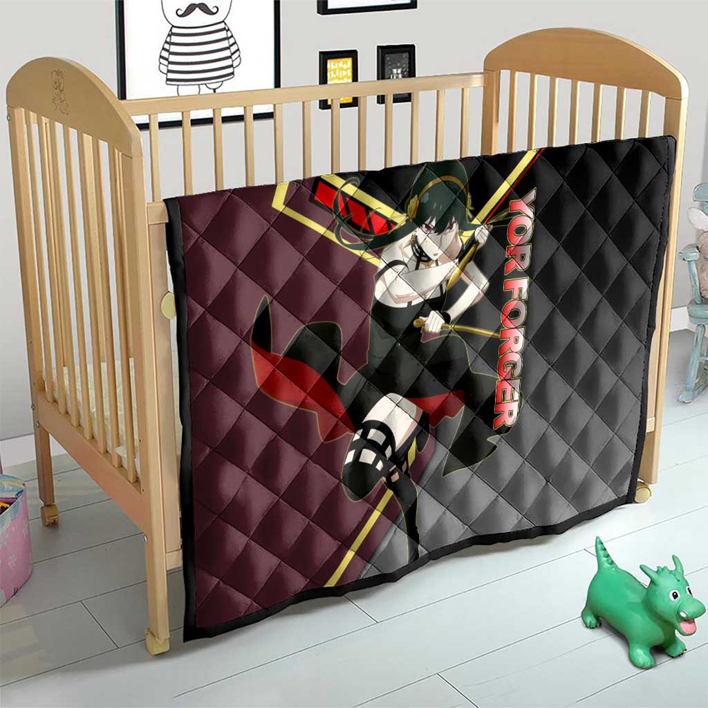 Yor Forger Spy x Family Red and Black Assassin Theme Quilt with Elegant Weapon Pose and Bold Color Accents - The Mazicc