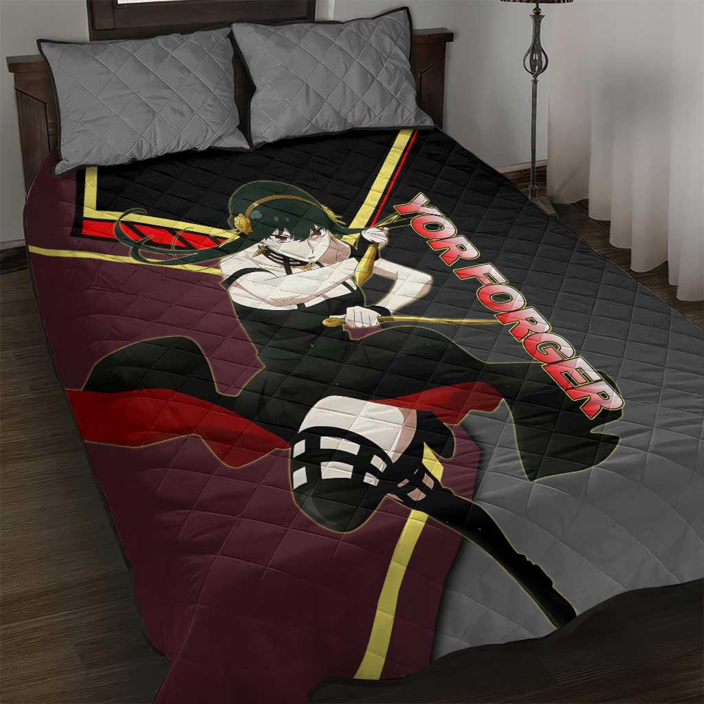 Yor Forger Spy x Family Red and Black Assassin Theme Quilt Bed Set with Elegant Weapon Pose and Bold Color Accents - The Mazicc