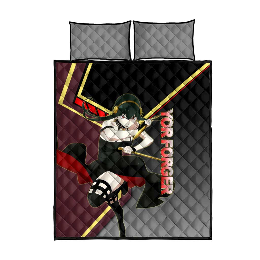 Yor Forger Spy x Family Red and Black Assassin Theme Quilt Bed Set with Elegant Weapon Pose and Bold Color Accents - The Mazicc