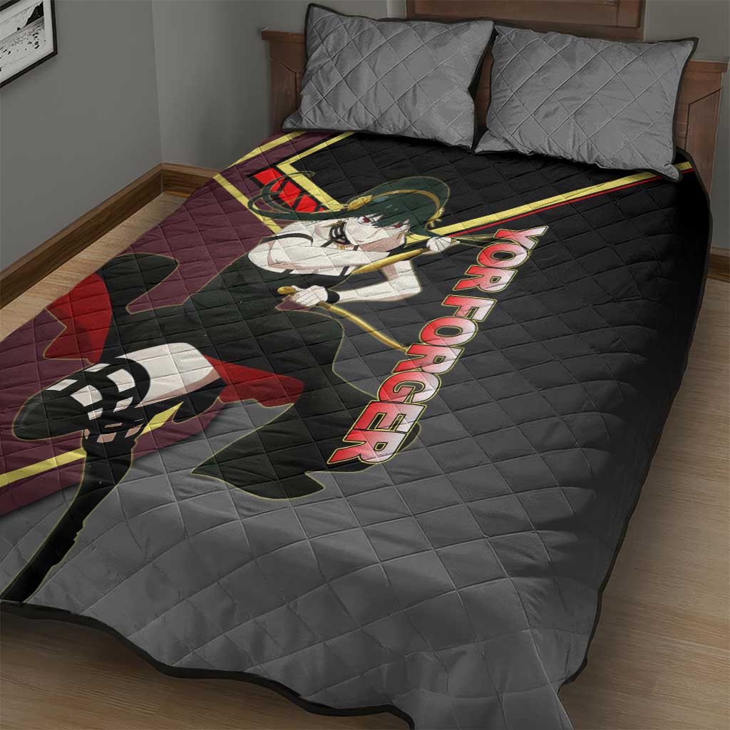 Yor Forger Spy x Family Red and Black Assassin Theme Quilt Bed Set with Elegant Weapon Pose and Bold Color Accents - The Mazicc