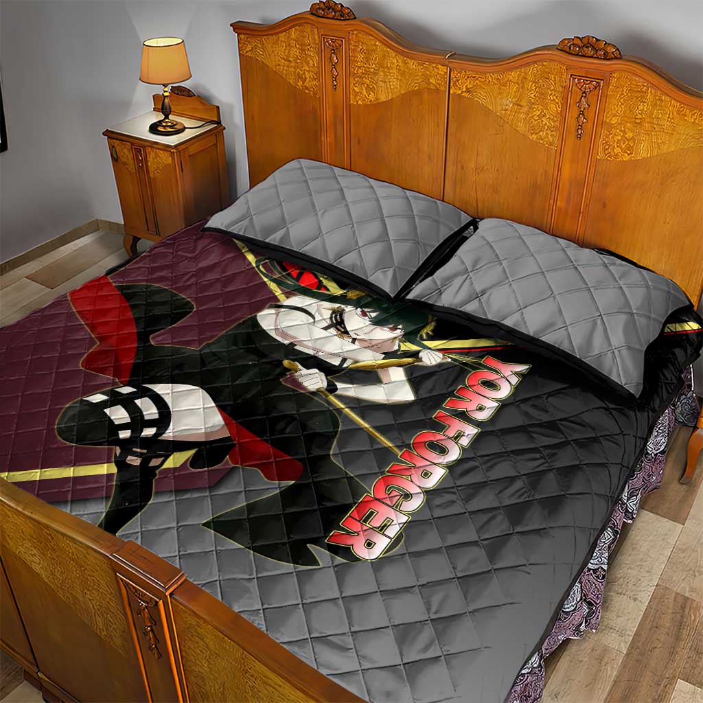 Yor Forger Spy x Family Red and Black Assassin Theme Quilt Bed Set with Elegant Weapon Pose and Bold Color Accents - The Mazicc