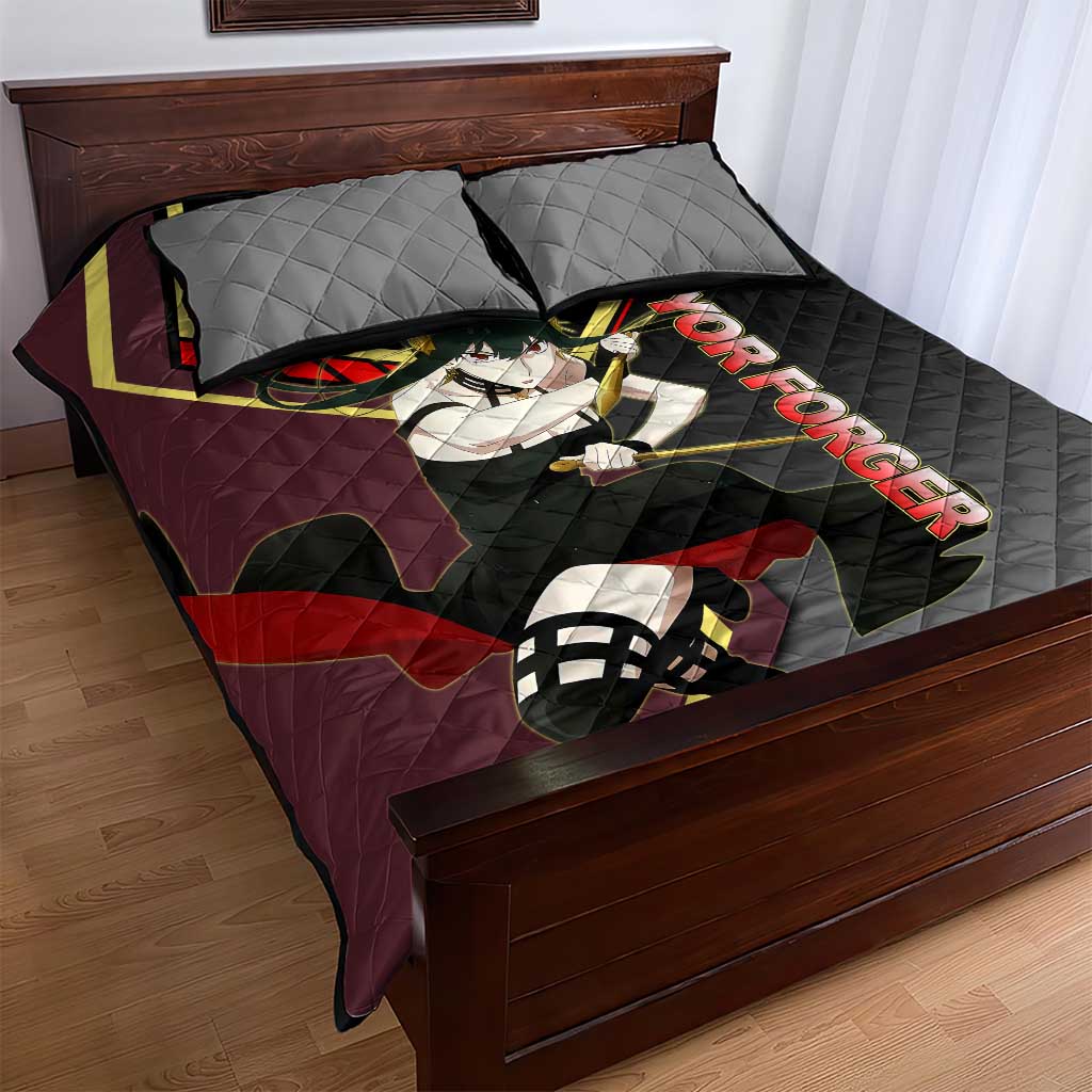 Yor Forger Spy x Family Red and Black Assassin Theme Quilt Bed Set with Elegant Weapon Pose and Bold Color Accents - The Mazicc