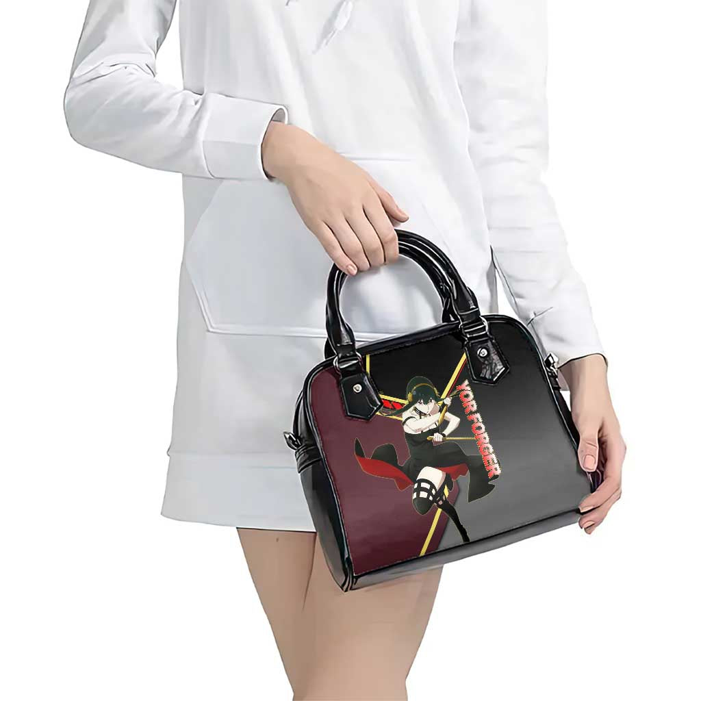 Yor Forger Spy x Family Red and Black Assassin Theme Shoulder Handbag with Elegant Weapon Pose and Bold Color Accents - The Mazicc