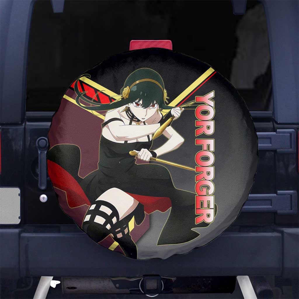 Yor Forger Spy x Family Red and Black Assassin Theme Spare Tire Cover with Elegant Weapon Pose and Bold Color Accents - The Mazicc