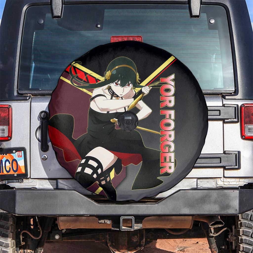 Yor Forger Spy x Family Red and Black Assassin Theme Spare Tire Cover with Elegant Weapon Pose and Bold Color Accents - The Mazicc
