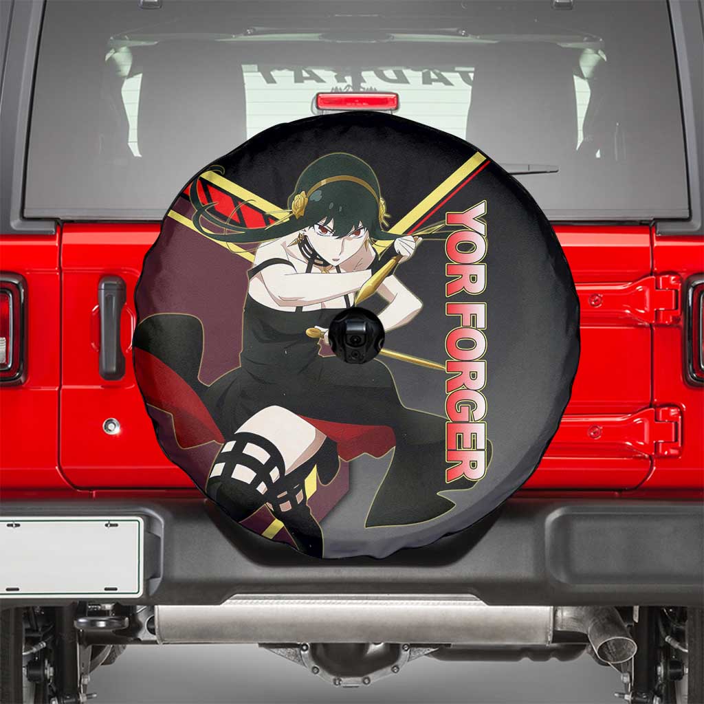 Yor Forger Spy x Family Red and Black Assassin Theme Spare Tire Cover with Elegant Weapon Pose and Bold Color Accents - The Mazicc