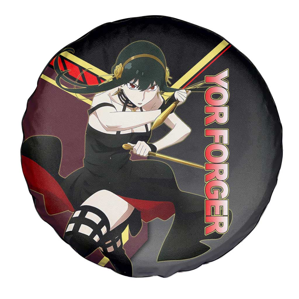 Yor Forger Spy x Family Red and Black Assassin Theme Spare Tire Cover with Elegant Weapon Pose and Bold Color Accents - The Mazicc