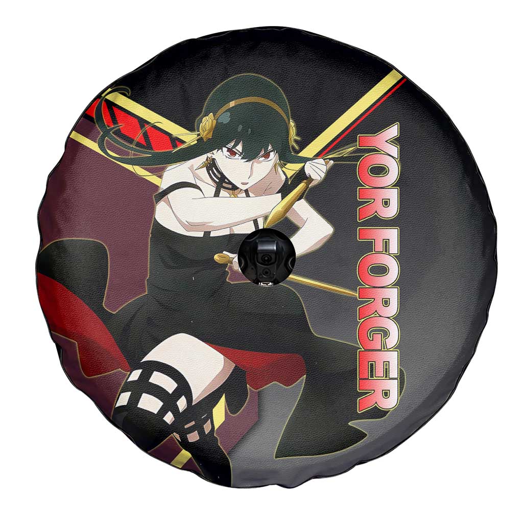 Yor Forger Spy x Family Red and Black Assassin Theme Spare Tire Cover with Elegant Weapon Pose and Bold Color Accents - The Mazicc