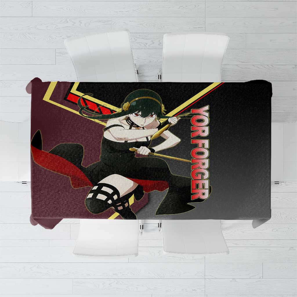Yor Forger Spy x Family Red and Black Assassin Theme Tablecloth with Elegant Weapon Pose and Bold Color Accents - The Mazicc