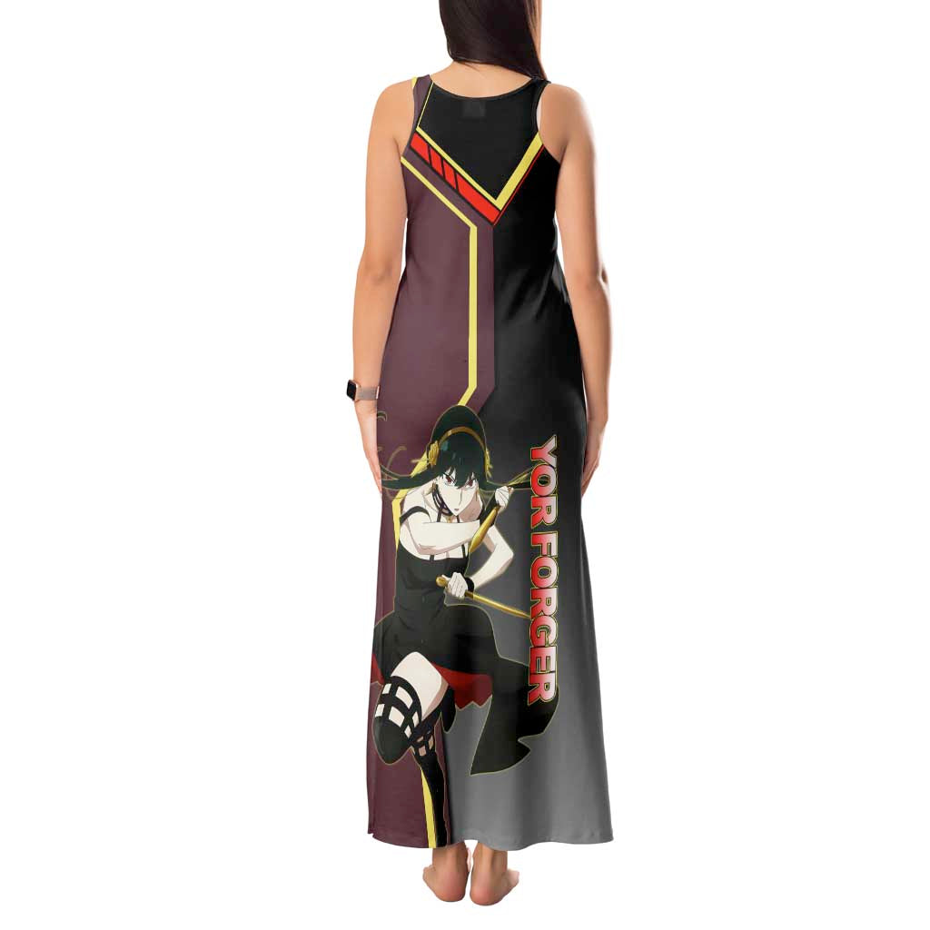 Yor Forger Spy x Family Red and Black Assassin Theme Tank Maxi Dress with Elegant Weapon Pose and Bold Color Accents - The Mazicc