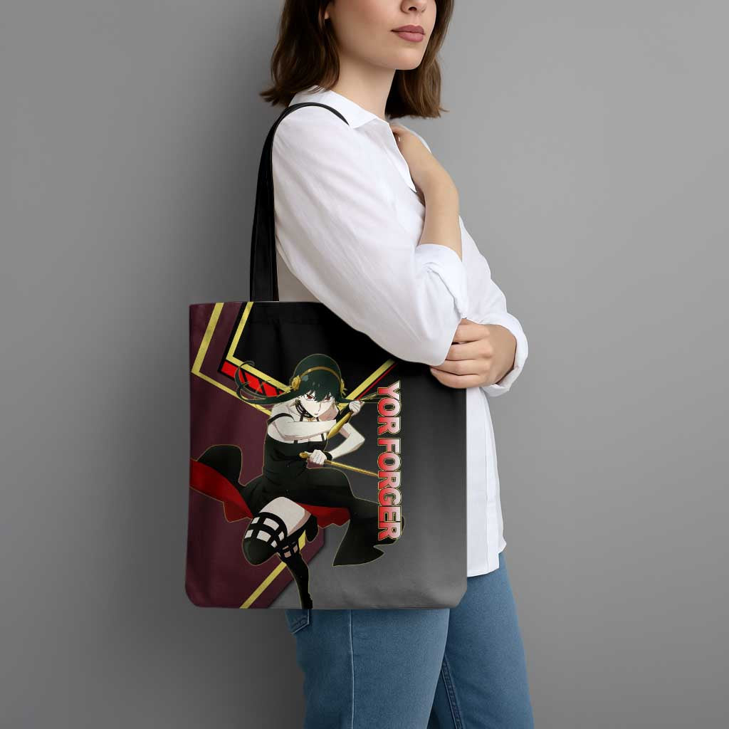 Yor Forger Spy x Family Red and Black Assassin Theme Tote Bag with Elegant Weapon Pose and Bold Color Accents - The Mazicc