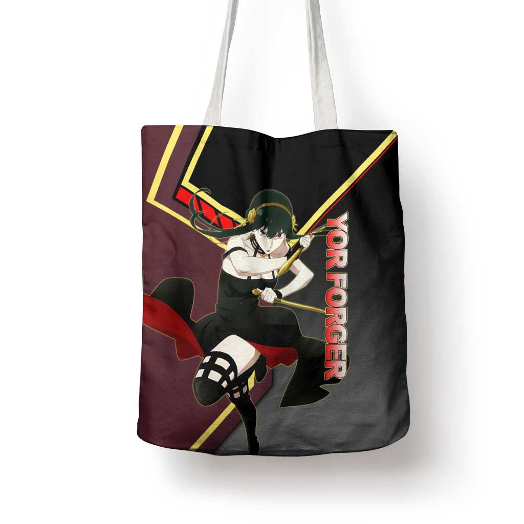 Yor Forger Spy x Family Red and Black Assassin Theme Tote Bag with Elegant Weapon Pose and Bold Color Accents - The Mazicc