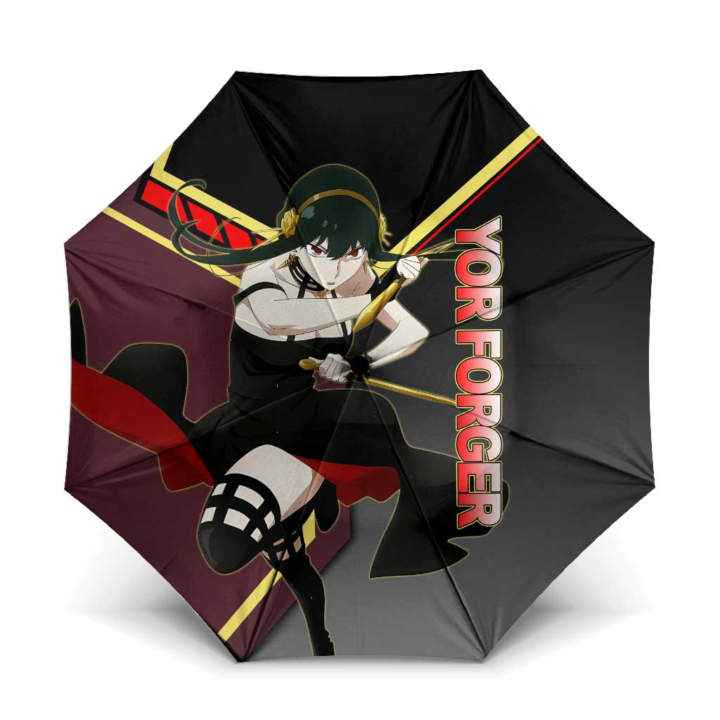 Yor Forger Spy x Family Red and Black Assassin Theme Umbrella with Elegant Weapon Pose and Bold Color Accents - The Mazicc