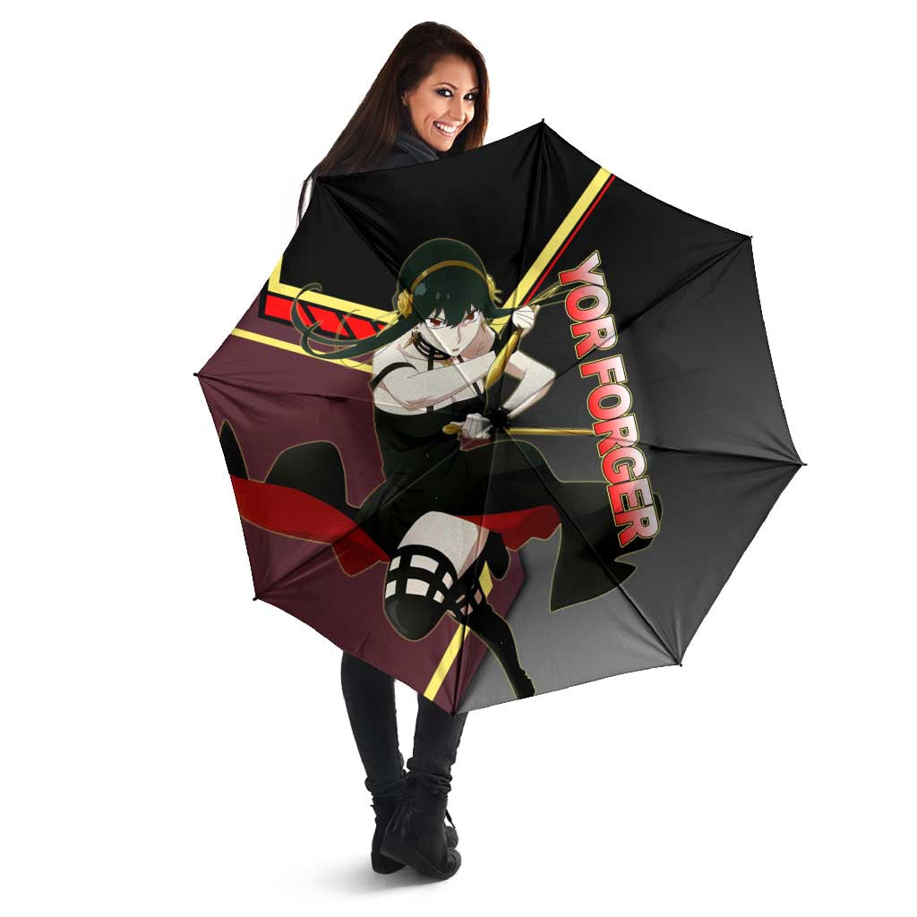 Yor Forger Spy x Family Red and Black Assassin Theme Umbrella with Elegant Weapon Pose and Bold Color Accents - The Mazicc