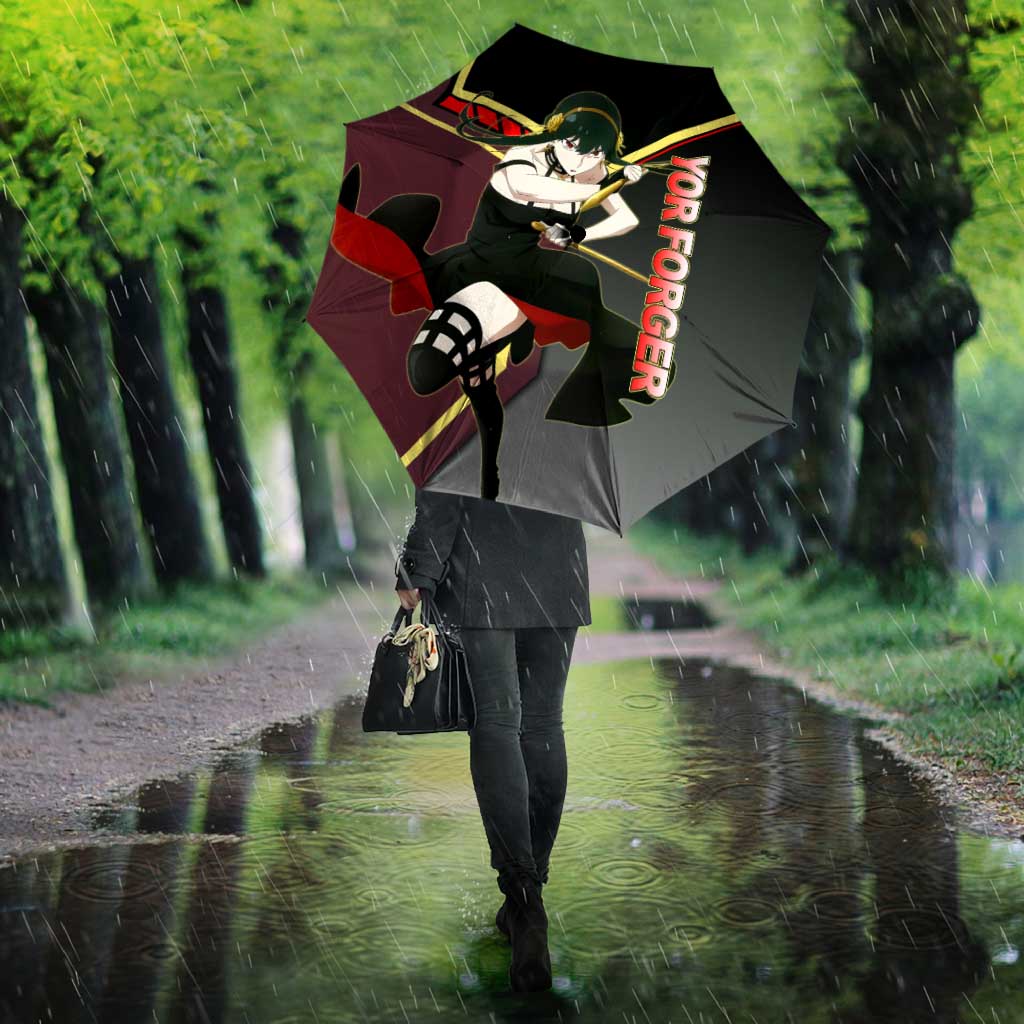 Yor Forger Spy x Family Red and Black Assassin Theme Umbrella with Elegant Weapon Pose and Bold Color Accents - The Mazicc