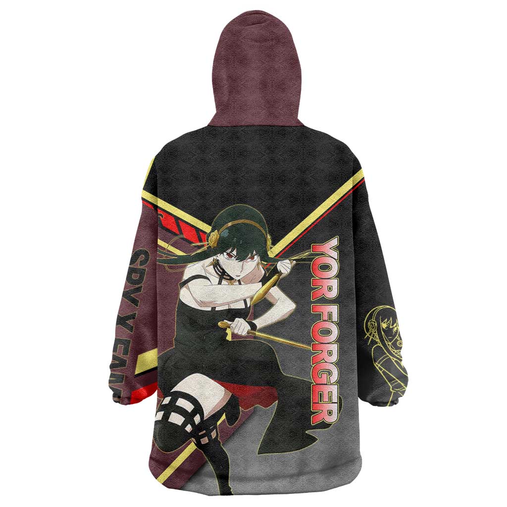 Yor Forger Spy x Family Red and Black Assassin Theme Wearable Blanket Hoodie with Elegant Weapon Pose and Bold Color Accents - The Mazicc