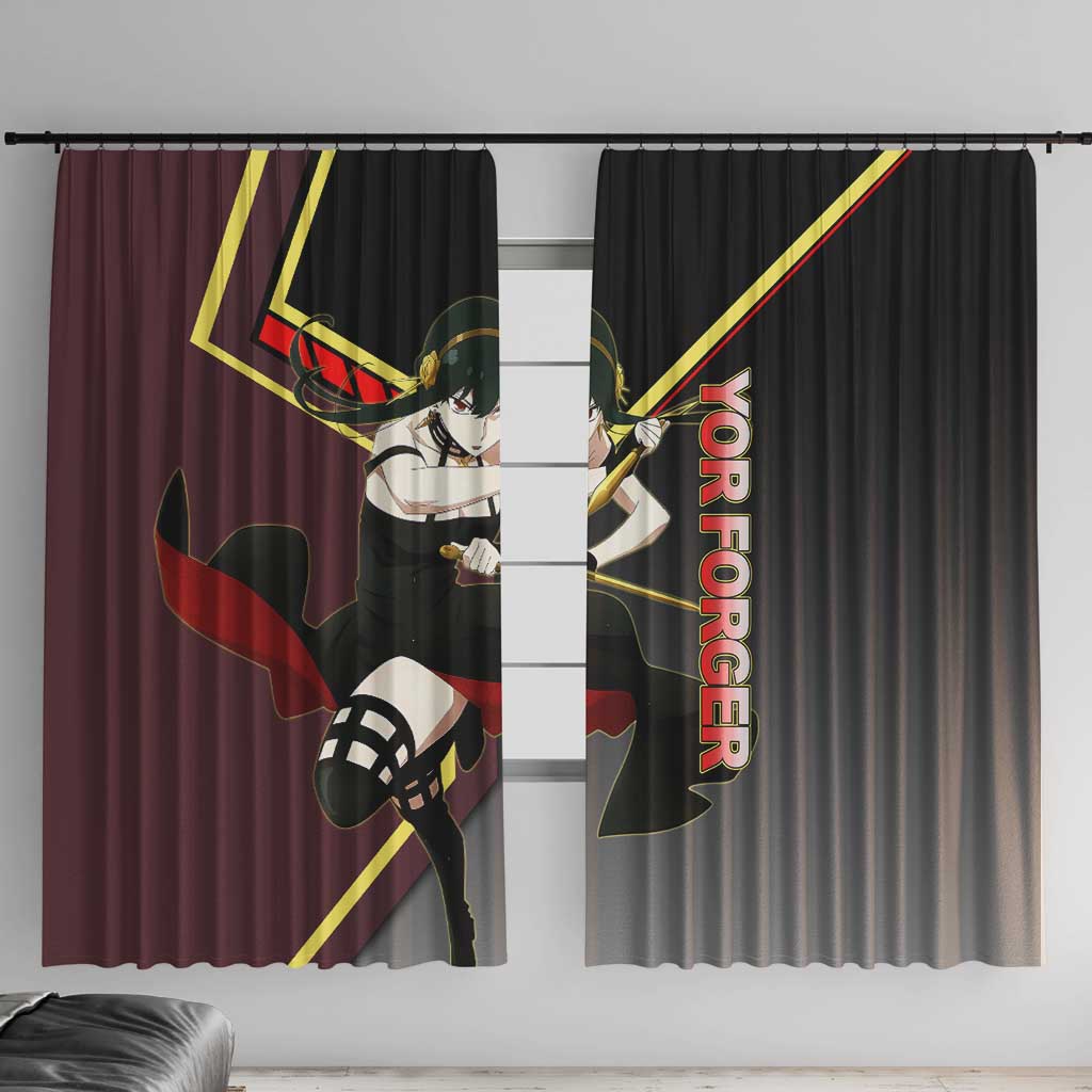 Yor Forger Spy x Family Red and Black Assassin Theme Window Curtain with Elegant Weapon Pose and Bold Color Accents - The Mazicc
