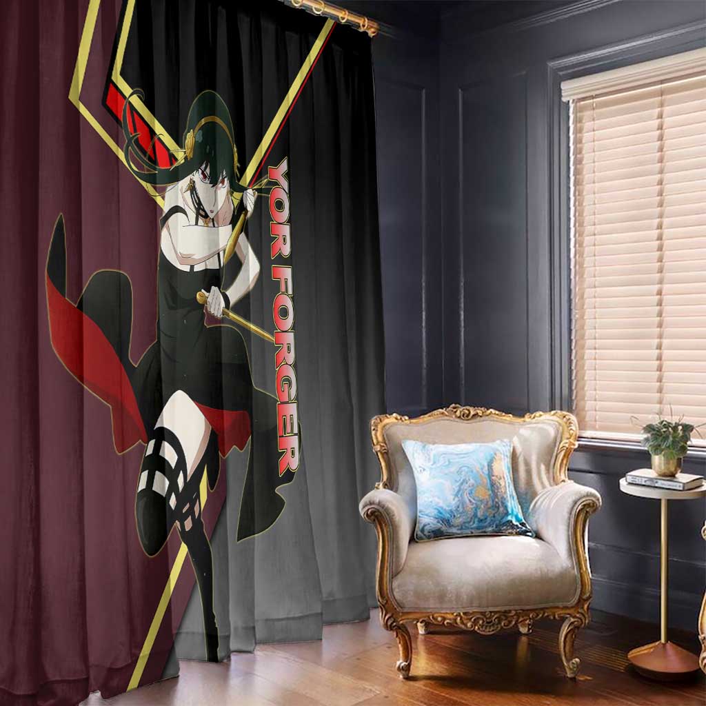 Yor Forger Spy x Family Red and Black Assassin Theme Window Curtain with Elegant Weapon Pose and Bold Color Accents - The Mazicc