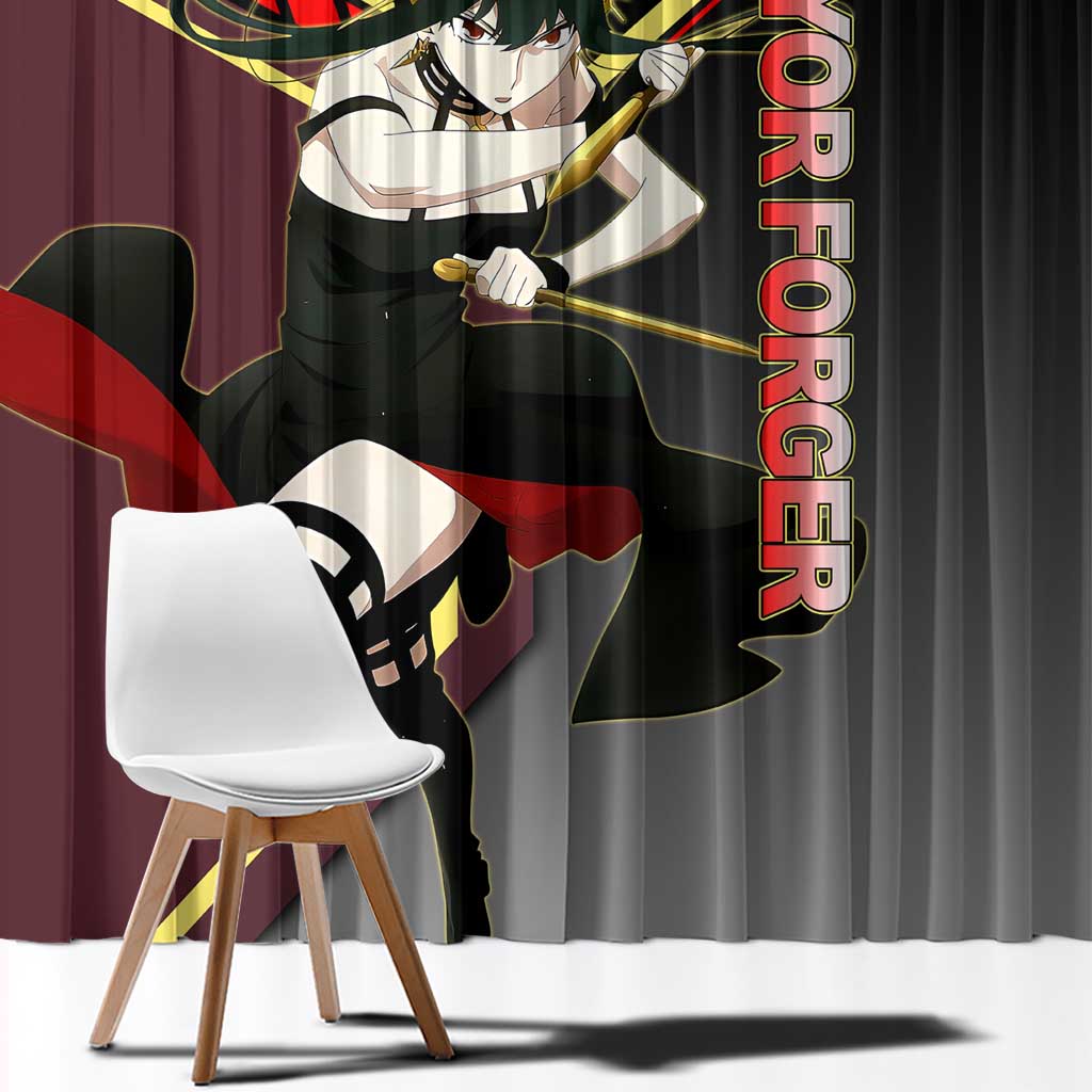 Yor Forger Spy x Family Red and Black Assassin Theme Window Curtain with Elegant Weapon Pose and Bold Color Accents - The Mazicc