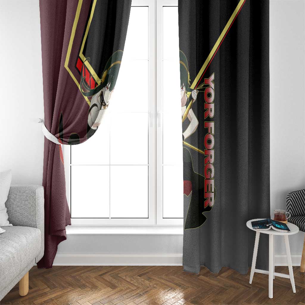 Yor Forger Spy x Family Red and Black Assassin Theme Window Curtain with Elegant Weapon Pose and Bold Color Accents - The Mazicc