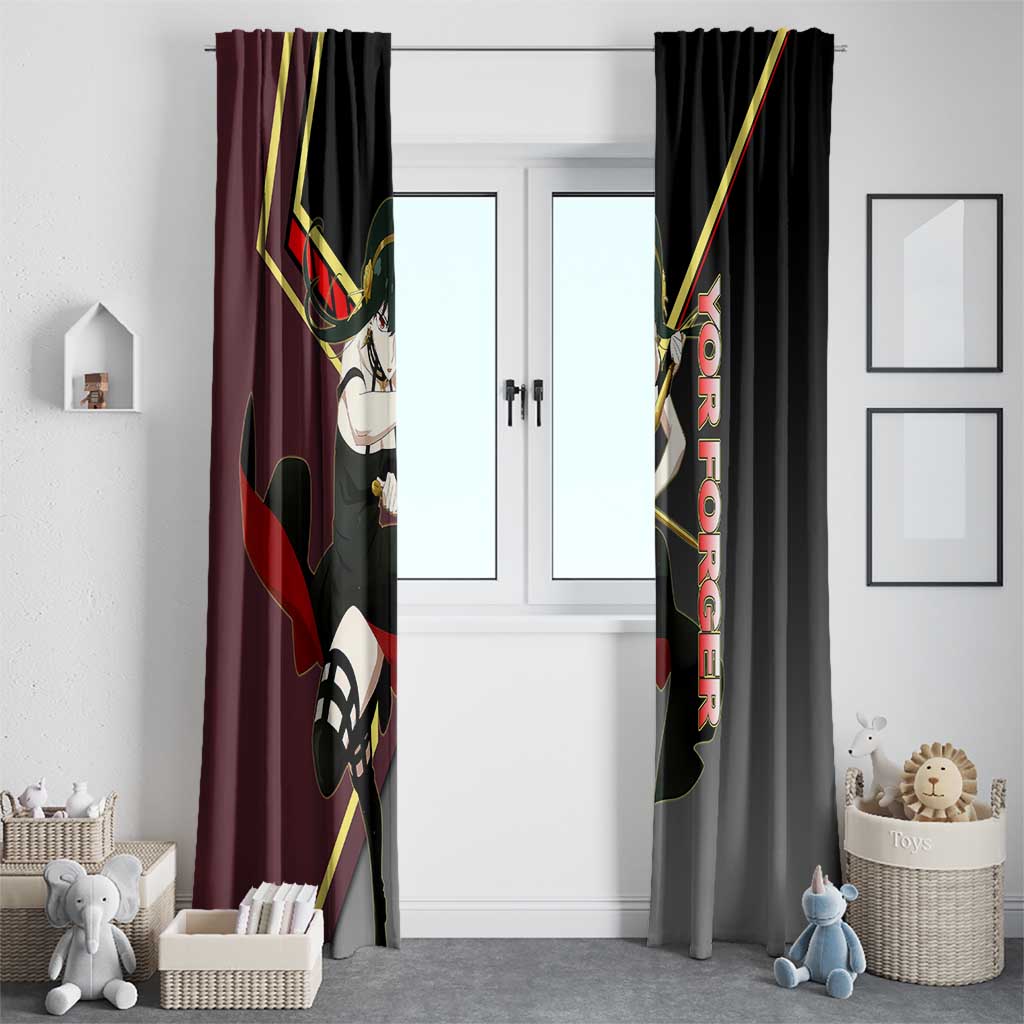 Yor Forger Spy x Family Red and Black Assassin Theme Window Curtain with Elegant Weapon Pose and Bold Color Accents - The Mazicc