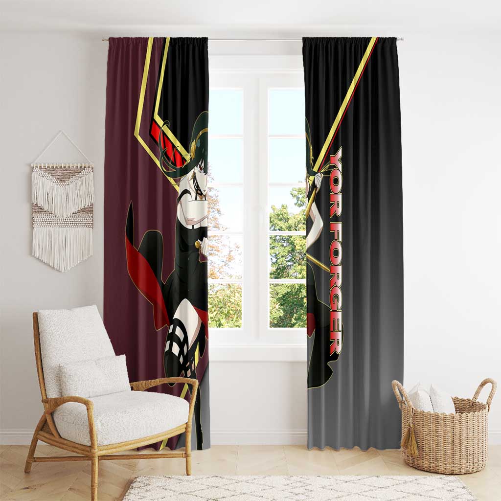 Yor Forger Spy x Family Red and Black Assassin Theme Window Curtain with Elegant Weapon Pose and Bold Color Accents - The Mazicc