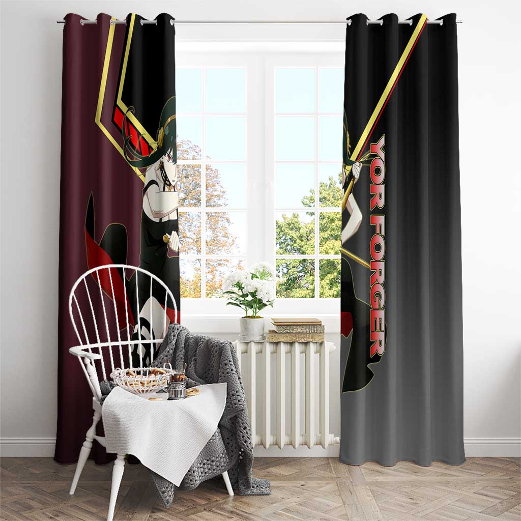 Yor Forger Spy x Family Red and Black Assassin Theme Window Curtain with Elegant Weapon Pose and Bold Color Accents - The Mazicc