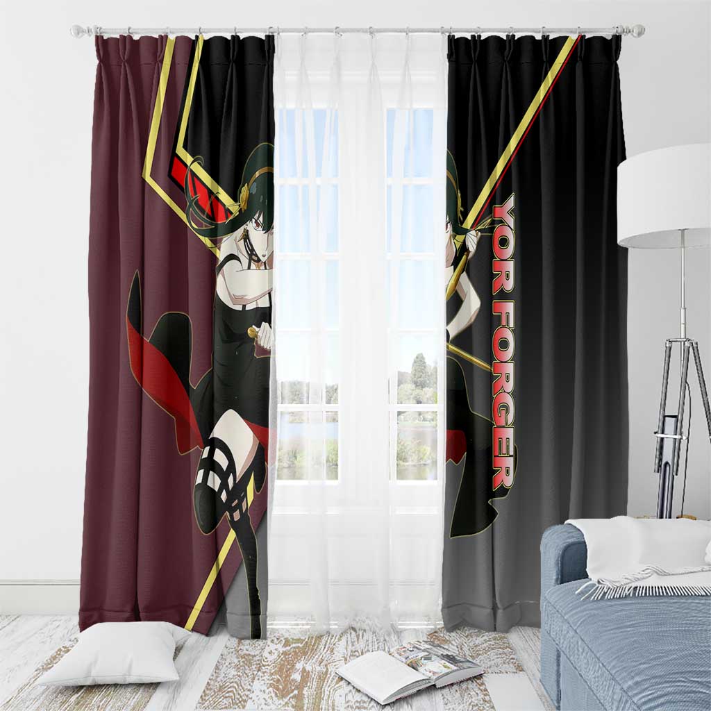 Yor Forger Spy x Family Red and Black Assassin Theme Window Curtain with Elegant Weapon Pose and Bold Color Accents - The Mazicc