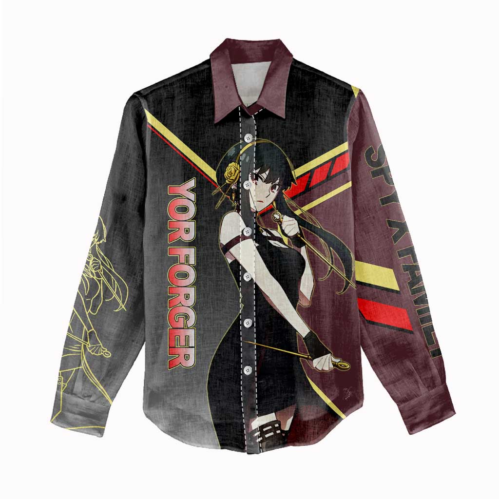 Yor Forger Spy x Family Red and Black Assassin Theme Women Casual Shirt with Elegant Weapon Pose and Bold Color Accents - The Mazicc