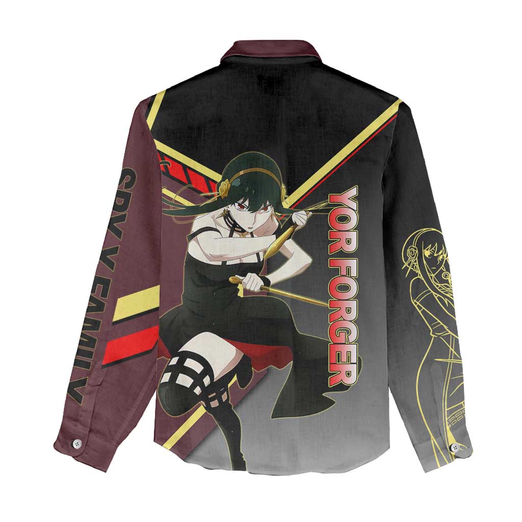Yor Forger Spy x Family Red and Black Assassin Theme Women Casual Shirt with Elegant Weapon Pose and Bold Color Accents - The Mazicc