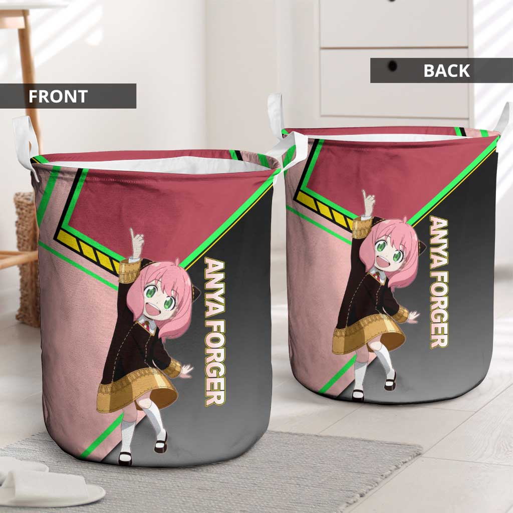 Anya Forger Spy x Family Pink and Black Theme Laundry Basket with Cheerful Pose and Cartoon Style Accents - The Mazicc