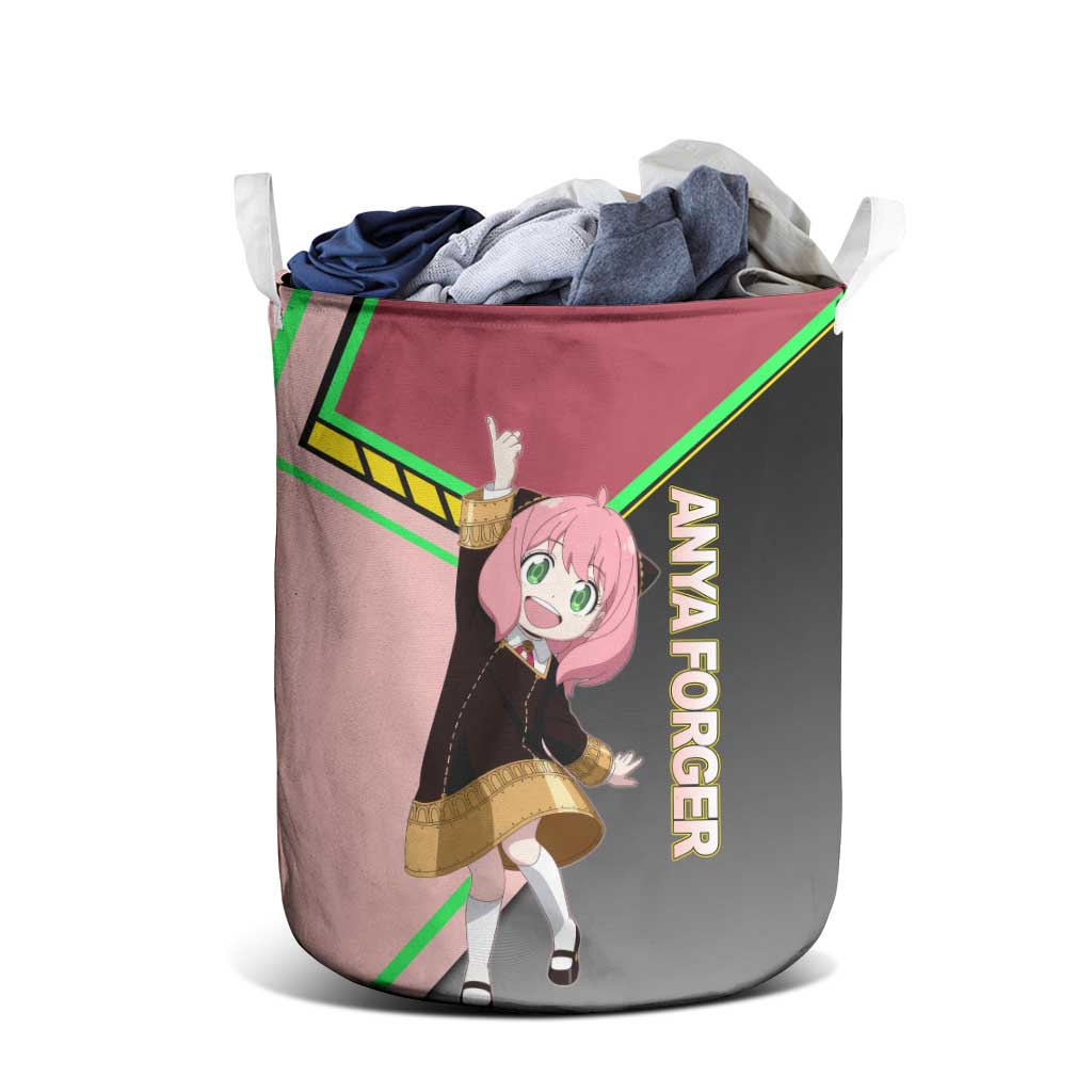 Anya Forger Spy x Family Pink and Black Theme Laundry Basket with Cheerful Pose and Cartoon Style Accents - The Mazicc