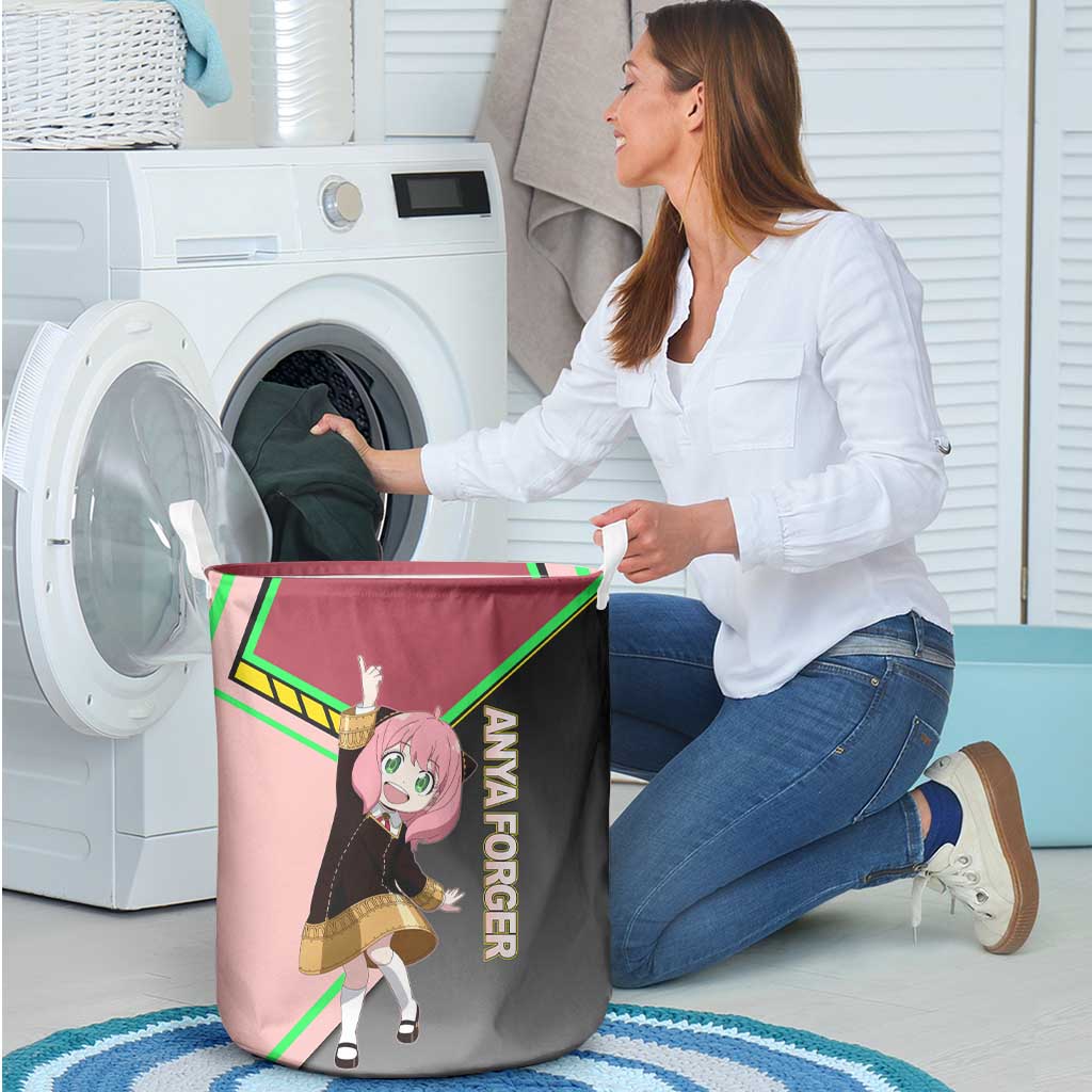 Anya Forger Spy x Family Pink and Black Theme Laundry Basket with Cheerful Pose and Cartoon Style Accents - The Mazicc