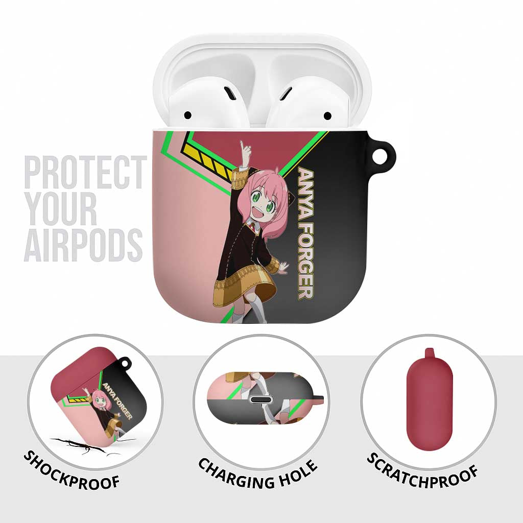 Anya Forger Spy x Family Pink and Black Theme AirPods Case with Cheerful Pose and Cartoon Style Accents - The Mazicc