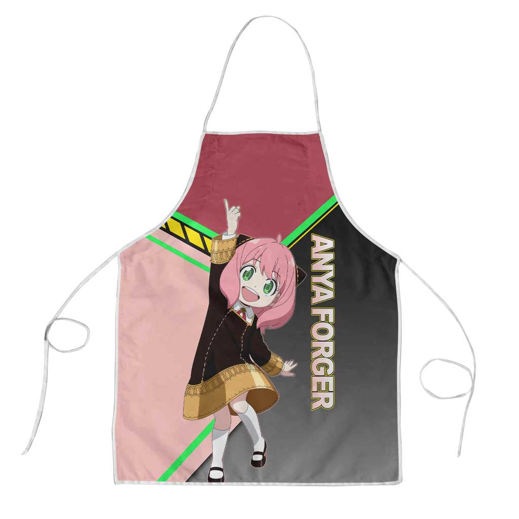 Anya Forger Spy x Family Pink and Black Theme Apron with Cheerful Pose and Cartoon Style Accents - The Mazicc
