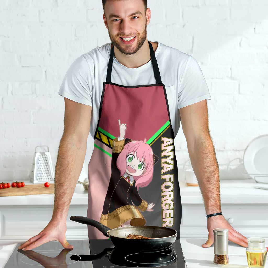 Anya Forger Spy x Family Pink and Black Theme Apron with Cheerful Pose and Cartoon Style Accents - The Mazicc