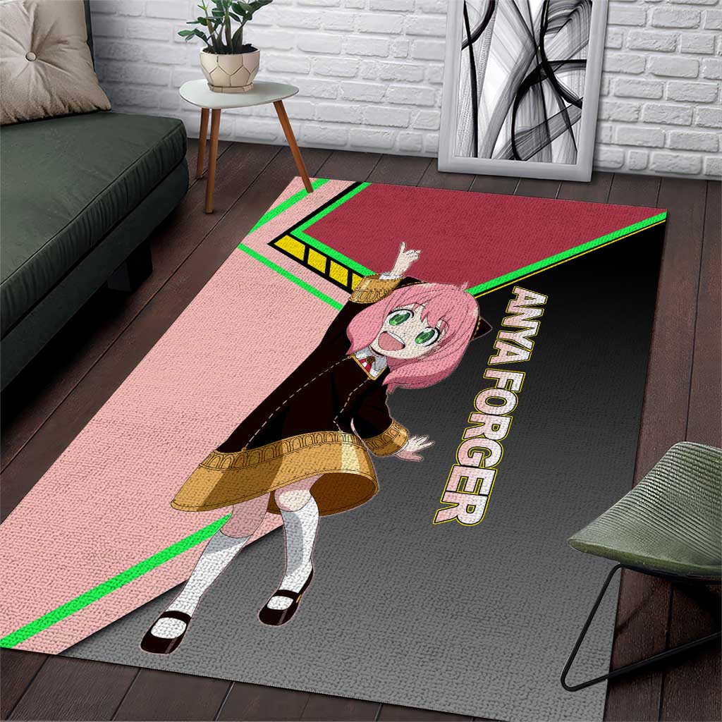 Anya Forger Spy x Family Pink and Black Theme Area Rug with Cheerful Pose and Cartoon Style Accents - The Mazicc