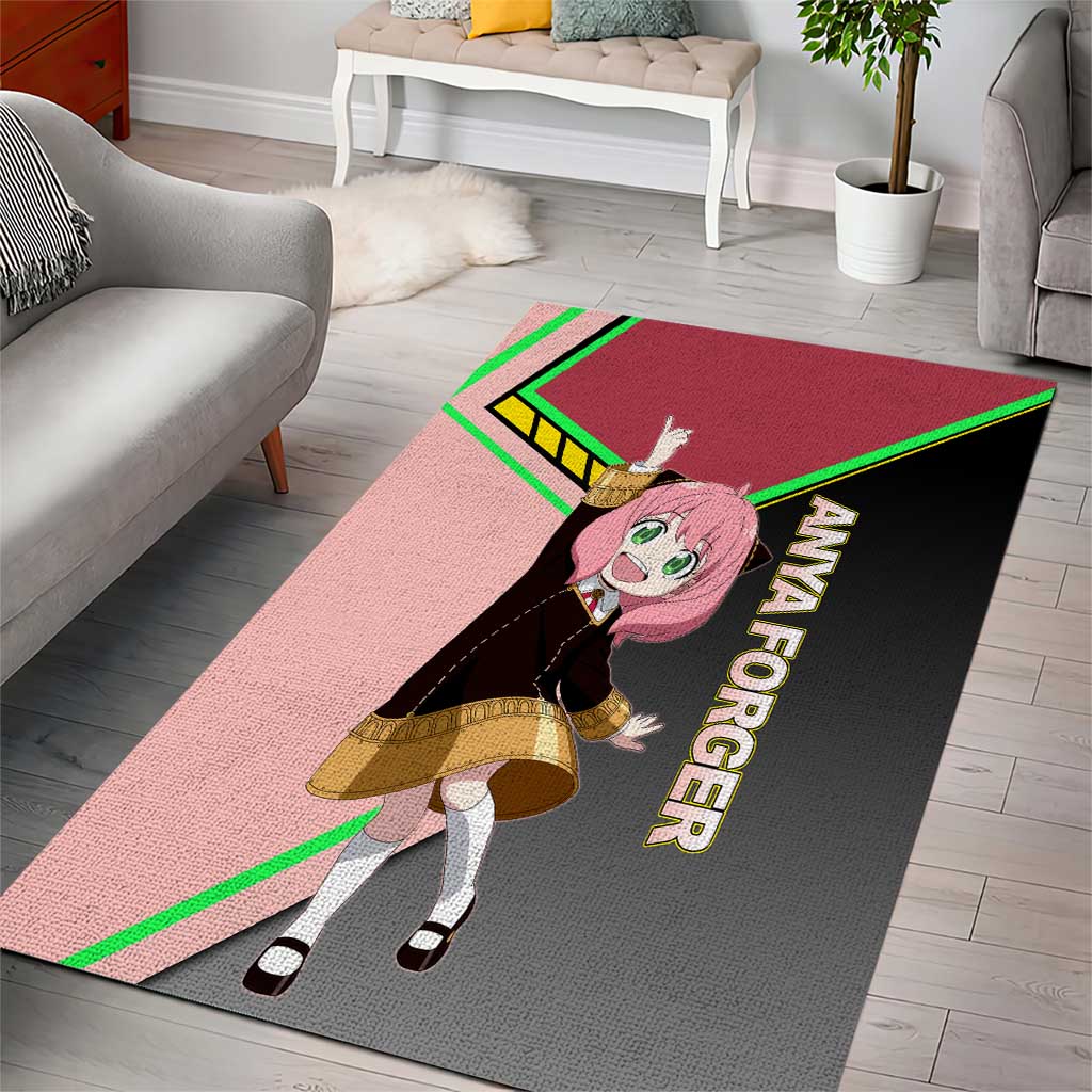 Anya Forger Spy x Family Pink and Black Theme Area Rug with Cheerful Pose and Cartoon Style Accents - The Mazicc