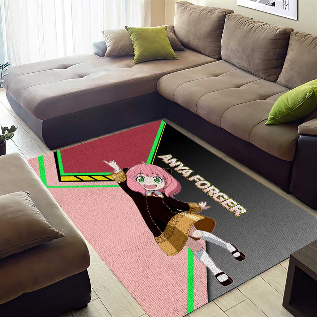 Anya Forger Spy x Family Pink and Black Theme Area Rug with Cheerful Pose and Cartoon Style Accents - The Mazicc