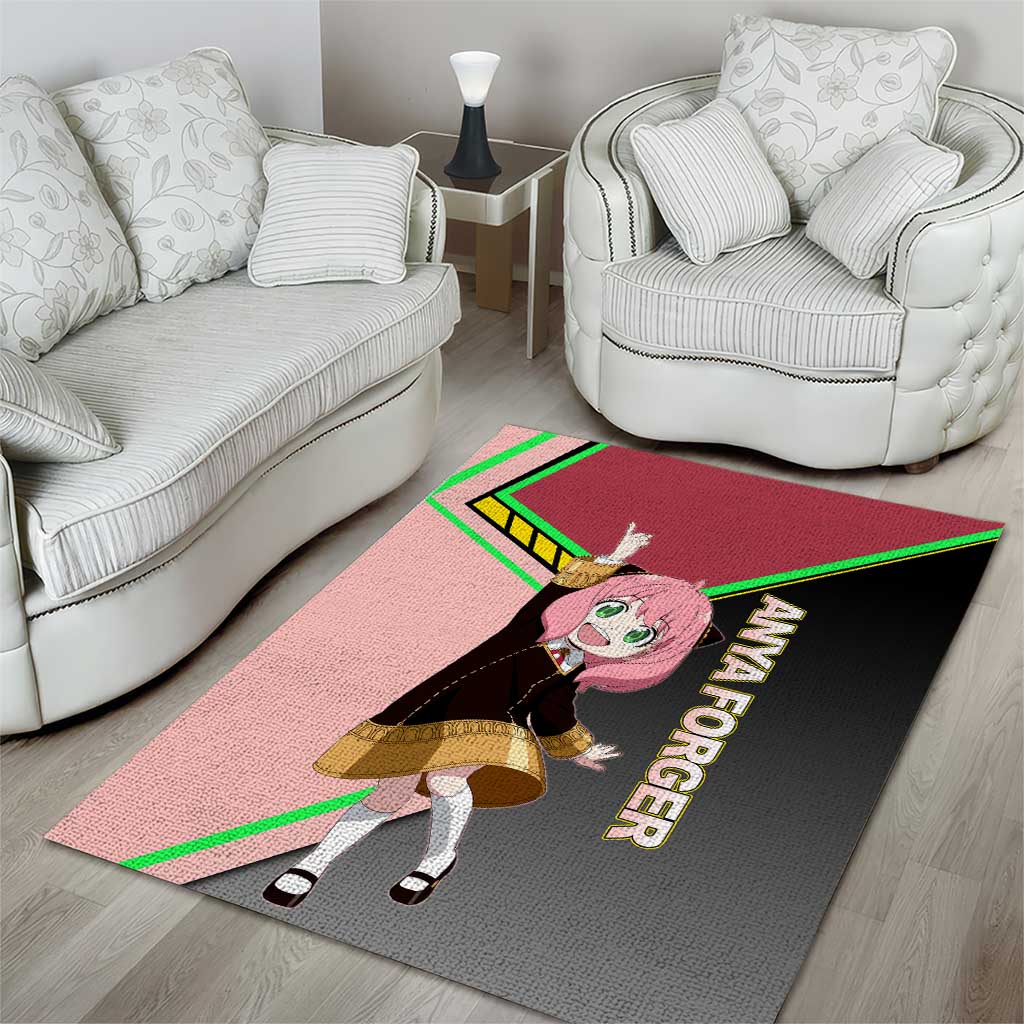 Anya Forger Spy x Family Pink and Black Theme Area Rug with Cheerful Pose and Cartoon Style Accents - The Mazicc